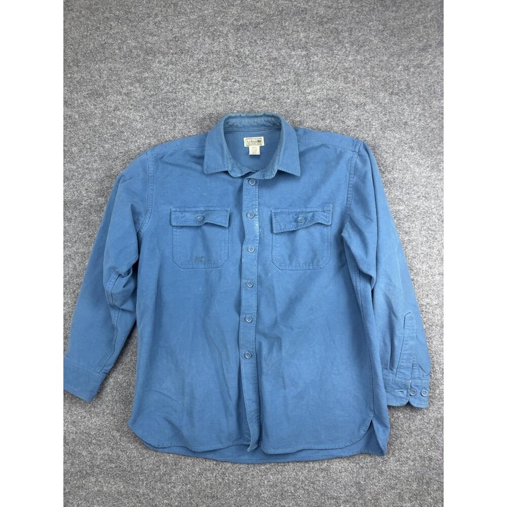 L.L.Bean Shirt Mens Large Blue Chamois Heavyweight Button Front Two‎ Pocket Work